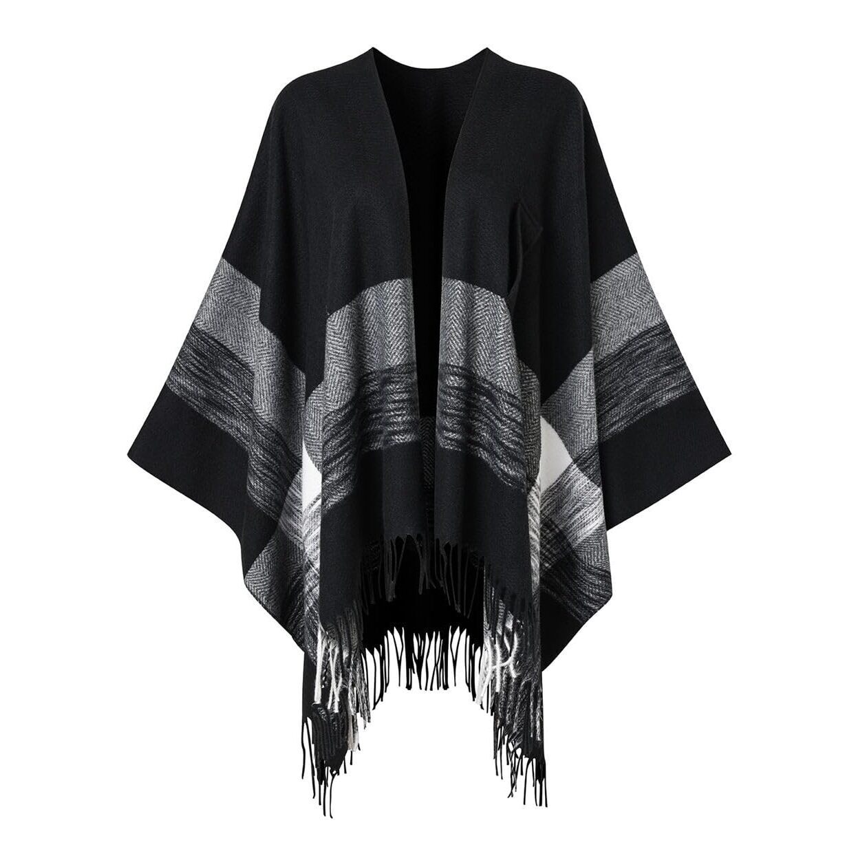 2967 Women's Elegant Shawl Wraps Plaid Fringe Poncho Cozy Soft Blanket